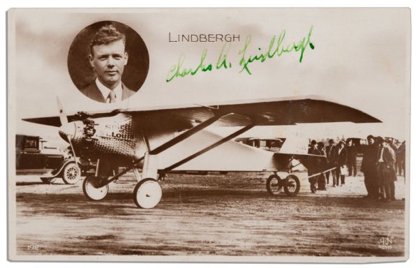 Charles Lindbergh Signed Postcard Featuring His Plane ''Spirit Of St. Louis''