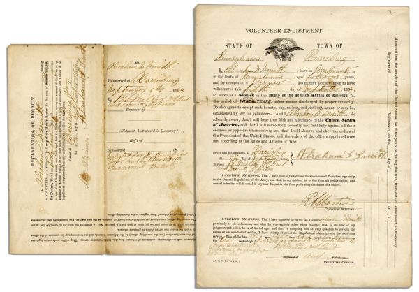 Civil War Document Enlistment Document Into Union Army -- 5 September 1864 -- Soldier Enlisted in 208th Pennsylvania Infantry