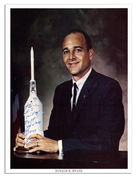 NASA Astronaut Ronald Evans Signed 8'' x 10'' Photo -- Flew On Last Mission to Moon -- 1972