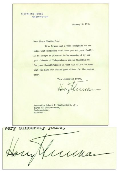 Harry S. Truman 1951 Typed Letter Signed as President -- ''...It is always so pleasant to be remembered by our good friends of Independence...''