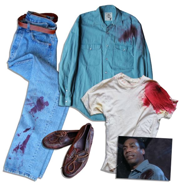 Joe Morton ''Terminator 2: Judgment Day'' Gunshot Costume -- With Distressed Levi's Jeans, Banana Republic Shirt & Shoes