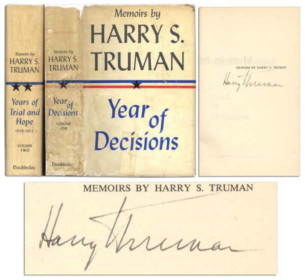 Harry Truman ''Memoirs'' Signed Within the First Volume, The Rare Kansas City Edition of ''Year of Decisions''