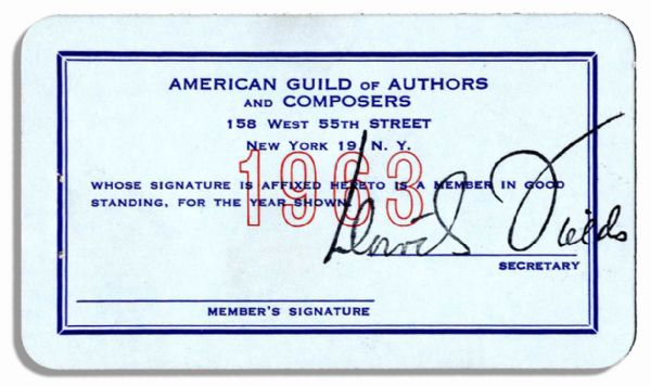 Milton Berle's Membership Card to The American Guild of Authors & Composers From 1963