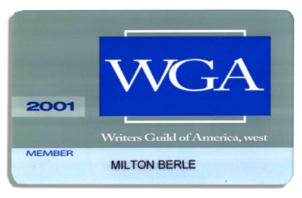 Milton Berle Membership Card to The Writers Guild of America West From 2001