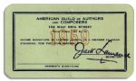 Milton Berle 1959 Membership Card to The American Guild of Authors & Composers