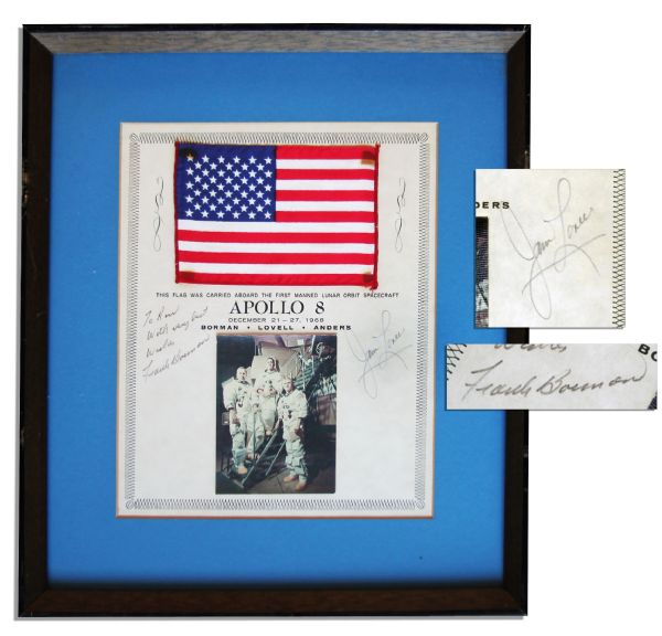 Apollo 8 Space-Flown Flag With COA Signed by Frank Borman and Jim Lovell