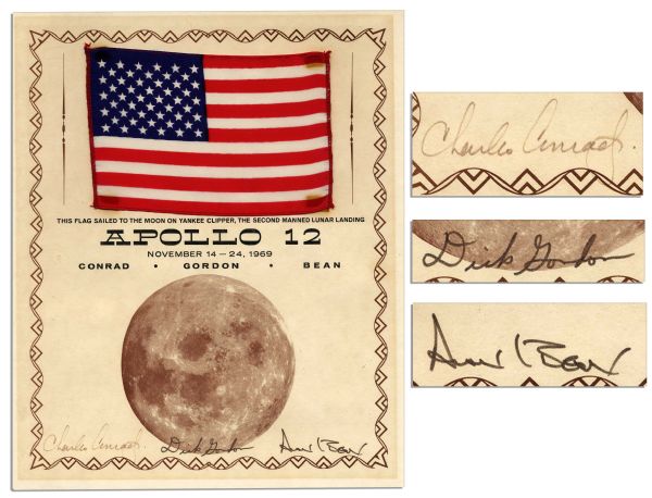 Apollo 12 Space-Flown American Flag -- Mounted to COA, Signed by the Entire Crew