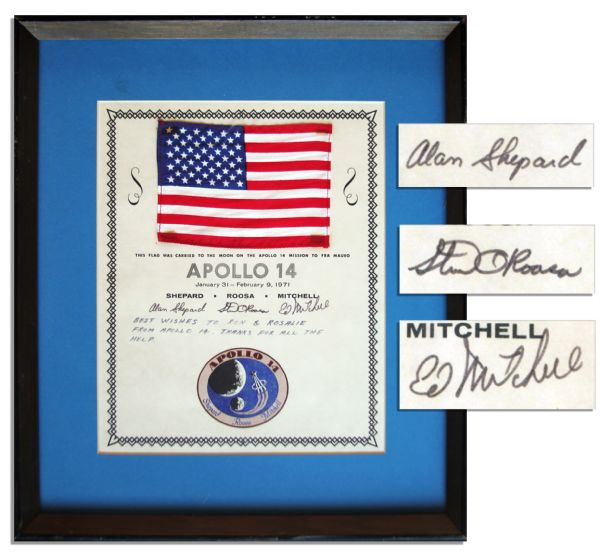Apollo 14 Space-Flown Flag & COA Signed by the Crew