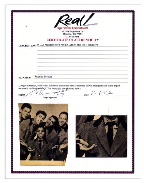 Tragic Performer ''Frankie Lymon'' Signed Magazine Photo -- With Roger Epperson COA