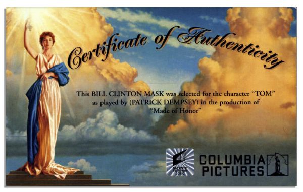 Bill Clinton Mask Procured For Patrick Dempsey as Tom in 2008 Romantic Comedy ''Made of Honor'' -- With a COA From Columbia Pictures