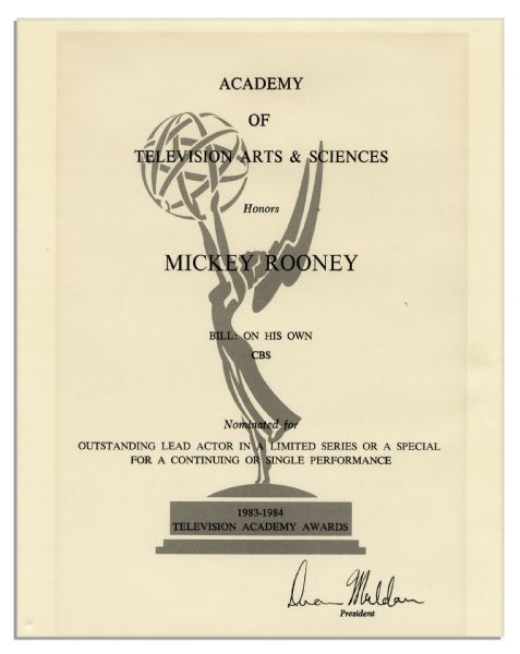 Mickey Rooney's Emmy Nomination from His Personal Collection