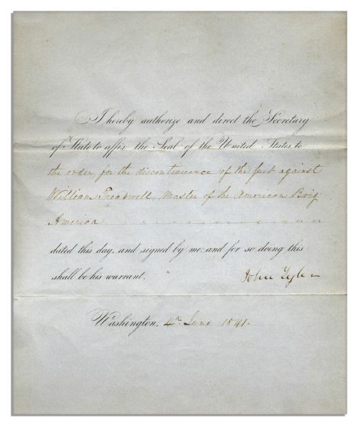 John Tyler Document Signed as President  