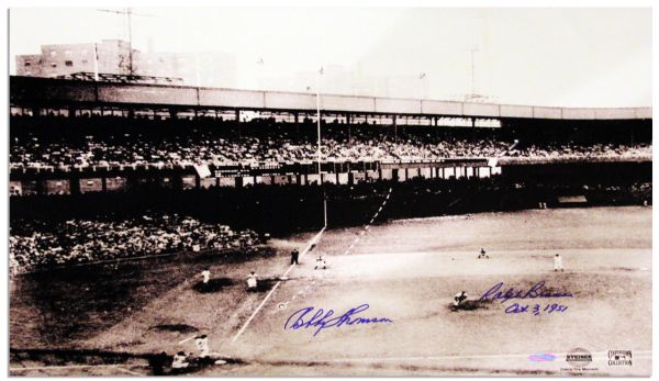 Bobby Thomson and Ralph Branca Signed 20'' x 16.5'' Photo of the Famed ''Shot Heard Round the World''