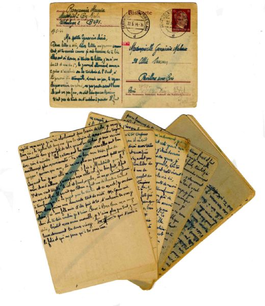 Set of 16 WWII 1944 Postcards From the Krupps' Markstadt Work Camp in Poland -- ''...There was a death in our room. Censorship does not allow me to say how he died...''