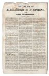 Confederate Rebel Vice President Alexander Stephens 1861 Testimony -- Regarding Georgias Desire to Secede
