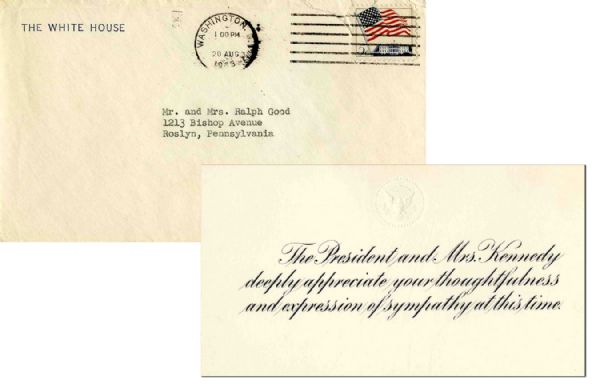 President John F. Kennedy & First Lady Jacqueline Thank You Card -- Expressing Gratitude For Sympathies Sent After the Tragic Death of Their Newborn Baby, Patrick Bouvier Kennedy