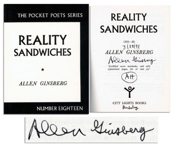 Allen Ginsberg Signed ''Reality Sandwiches 1953-60'' -- ''...'Scribbled secret notebooks, and wild typewritten pages, for yr own joy'...''