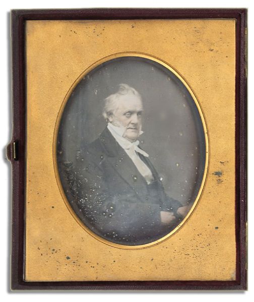 Spectacular James Buchanan Large Half-Plate Daguerreotype Depicting the 15th American President Wearing His Signature White Ascot