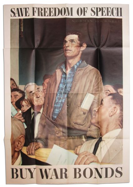 Impressive 28'' x 40'' Norman Rockwell 1943 War Bonds Poster -- Rare
