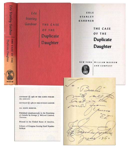Rare Perry Mason Mystery Signed by Author Erle Stanley Gardner -- ''The Case of the Duplicate Daughter'' First Edition