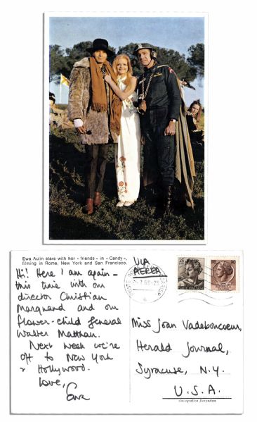 Beatles Promotional Photo Postcard From Ringo's 1968 Sex Farce ''Candy'' -- With Letter by Swedish Actress Ewa Aulin -- ''...Next week we're off to New York & Hollywood...''