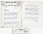 William Taft Letter Signed as President of League to Enforce Peace Precursor to League of Nations -- ...absolute necessity revealed by the European War...for...international relations...