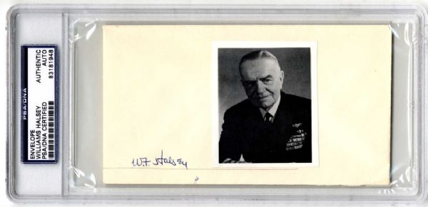 WWII Fleet Admiral Bill Halsey Signed Photo Display -- PSA Encapsulated