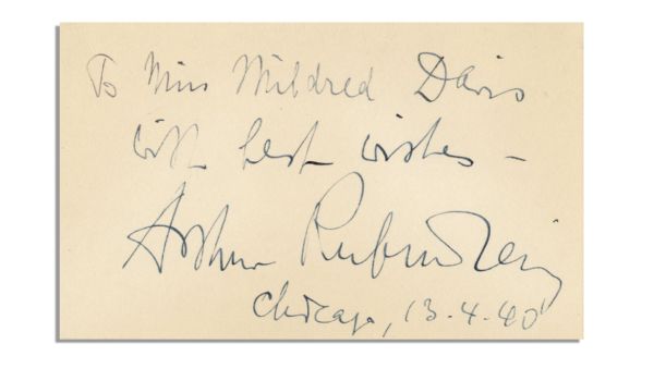 Very Nice 1940 Signature by Piano Impresario Arthur Rubinstein