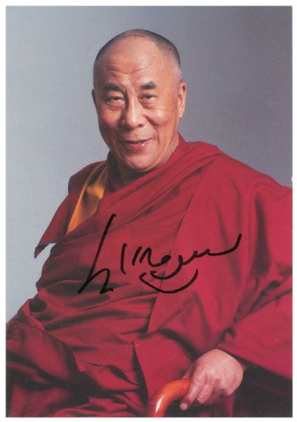 Nobel Peace Prize Winner & Legendary Tibetan Spiritual Leader, The Dalai Lama Signed Photo -- Near Fine