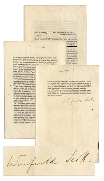 General Winfield Scott Document Signed -- Seminole Wars Relating to Soldier Abuse