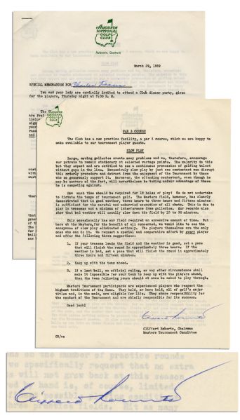 Clifford Roberts 1959 Typed Letter Signed Regarding the 1959 Masters Tournament -- Roberts Outlines Tournament Rules & Guidelines