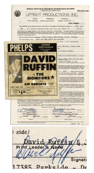 Temptations Vocalist David Ruffin Contract Signed With Original Promotional Flyer