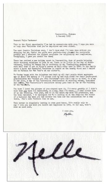 Harper Lee Personal Typed Letter Signed -- ''...a new holiday sport in Monroeville, that of people bringing their visiting relatives to look at me...''