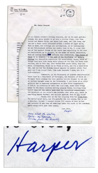 Harper Lee Typed Letter Signed Praising Alabama Writer -- ''...in the midst of social revolution, work of lasting worth which reflects that revolution. (The Grapes of Wrath is an example.)...''