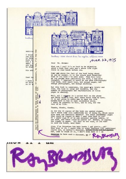 Ray Bradbury 1975 Typed Letter Signed -- About Newly Published Book, ''The Ray Bradbury Companion''