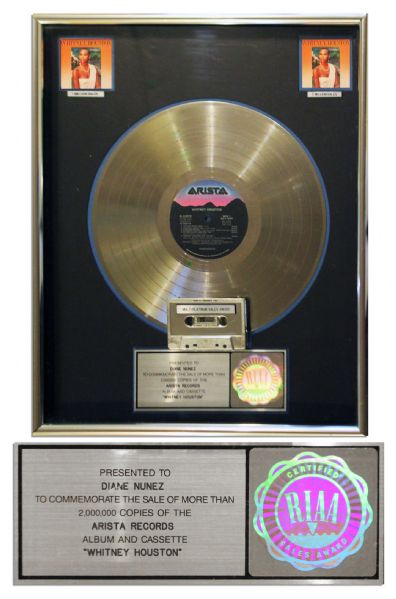Whitney Houston RIAA Award for her 1985 Self-Titled Debut Album