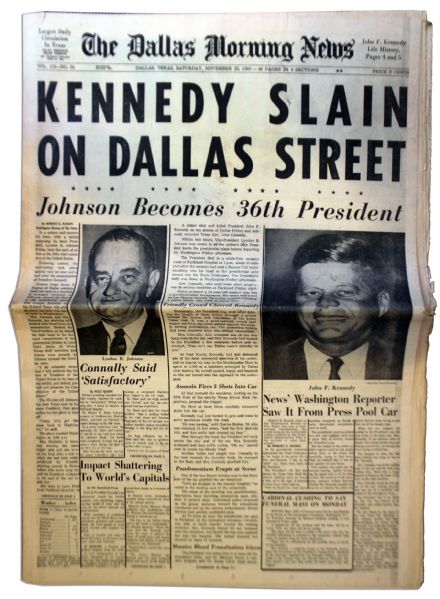 JFK Assassination Newspaper -- ''Dallas Morning News'' -- 23 November 1963