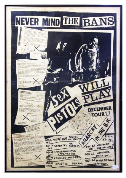 Scarce Sex Pistols Poster For Their Final Tour in The UK -- Poster Full of Quotes by Venues Stating They're Not Welcome