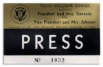 Press Badge for the Dinner Welcoming JFK to Texas the Night He Was Assassinated