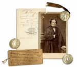 Confederate General John B. Floyd CDV Photo & Buttons -- With Unusual COA From Soldier William R.P. Crocker of the 30th Illinois Infantry
