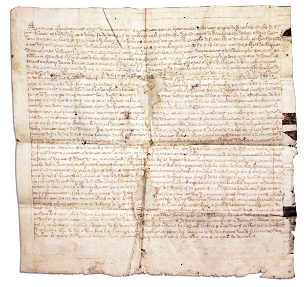 Medieval French Vellum Document -- Handwritten in Exquisite Script