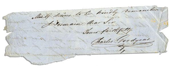Charles Goodyear Signed Letter Fragment Written in His Hand