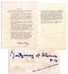 Bernard Montgomery Signed Document Pertaining to Normandy -- ...push forward fairly powerful armored-force thrusts on the afternoon of D-Day...to cause alarm in the minds of the enemy...