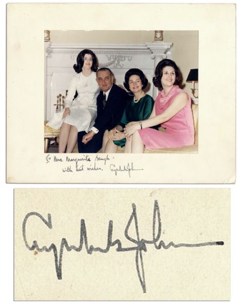 Lyndon B. Johnson Signed Mat Surrounding a Family Photo of the Johnsons