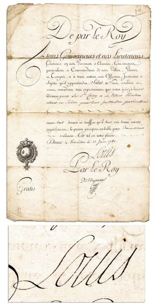 King Louis XVI Signed Partially-Printed Document -- 1781
