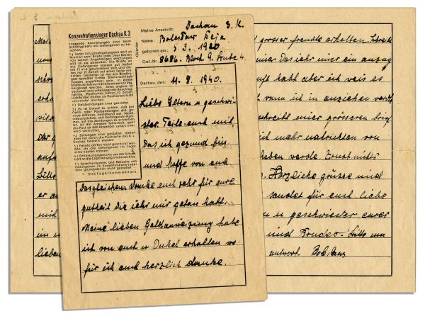 Dachau Concentration Camp Letter -- ''...Dear Parents and Brothers and Sisters...I am letting you know that I'm healthy...I thank you very much for everything you've done for me...'' -- 1940