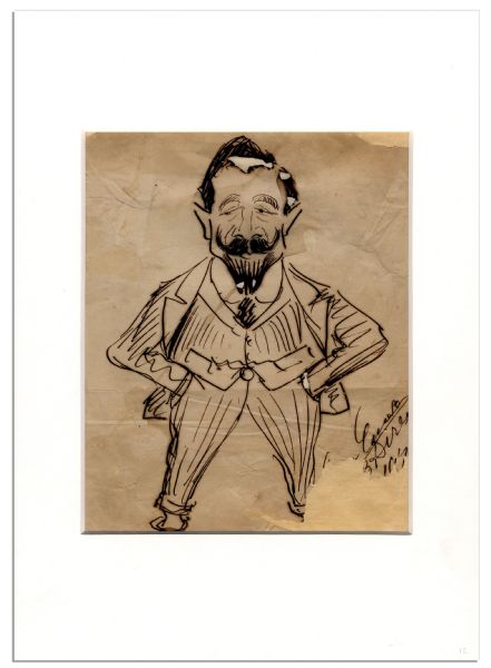 Opera Singer Enrico Caruso Hand-Drawn & Signed Caricature -- Caruso Draws Himself as Character ''Flammen'' in ''Lodoletta''