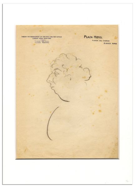 Enrico Caruso Hand-Drawn Sketch, Circa 1917 While Performing in ''Lodoletta''