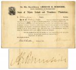 Civil War General Ambrose Burnside Document Signed as Governor of Rhode Island -- State of Rhode Island and Providence Plantations
