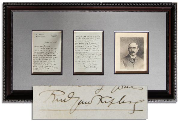 Rudyard Kipling 1906 Autograph Letter Signed -- ''...when he was off for a gallop on his own...he looked...not exactly like a cowboy seen through the wrong end of a telescope...''